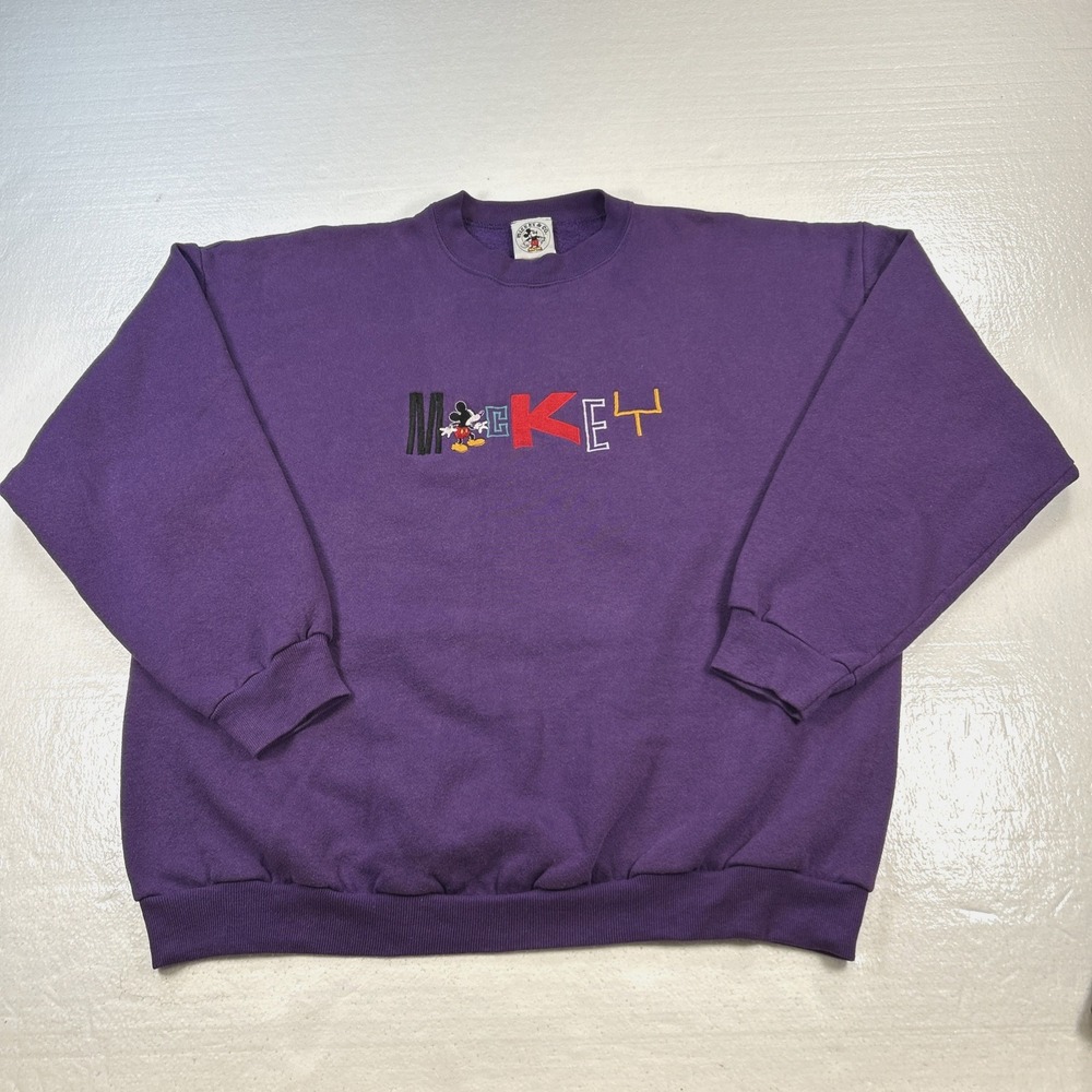 Vintage Disney Sweatshirt Women's XL Mickey Mouse Purple Mickey & Co USA Y2K 90s